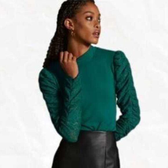 Brand New Beautiful By Anthropologie Ruched-Sleeve Turtleneck Top - Picture 4 of 5